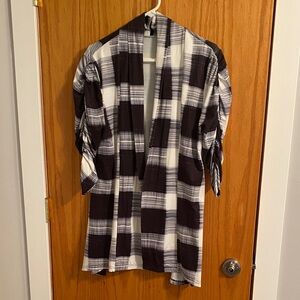 Black and White Plaid Open Cardigan